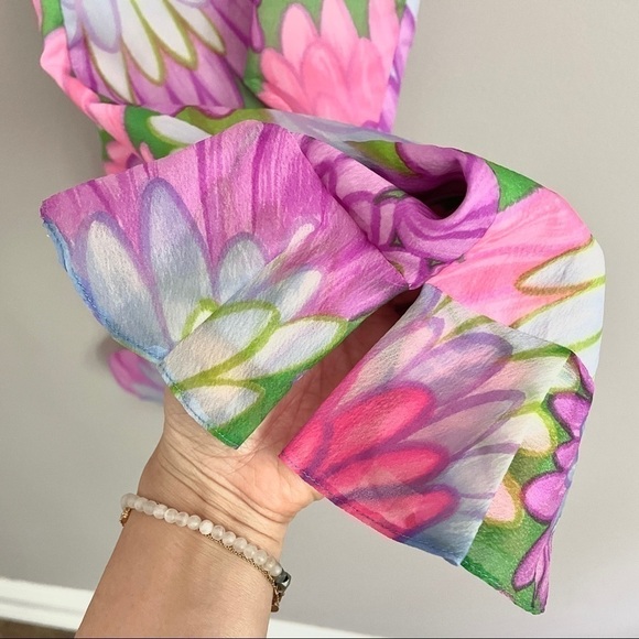 Vintage 60s Pink Purple Floral Hippie Short Sleeve Ruffled Pant Suit - XS/24" - Picture 8 of 16